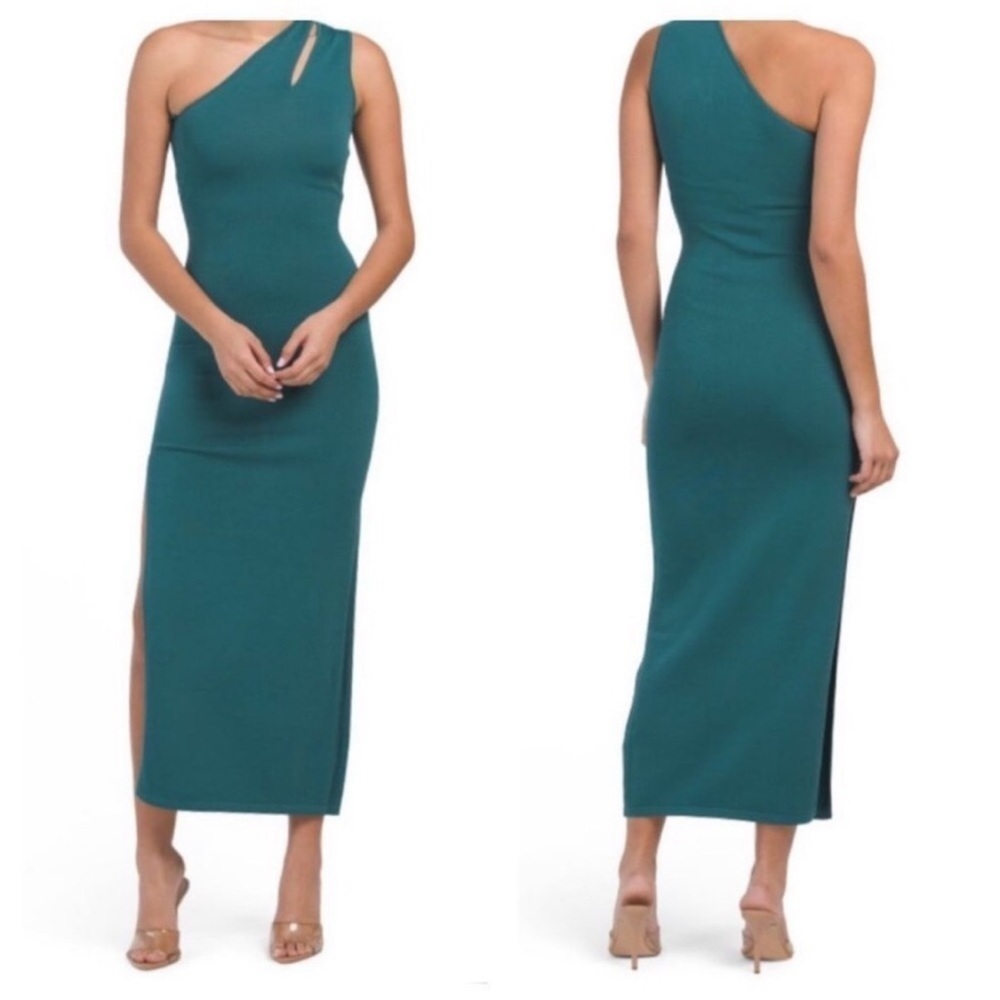 Ronny Kobo Fina Stretch Knit One Shoulder Cocktail Dress Maxi Small